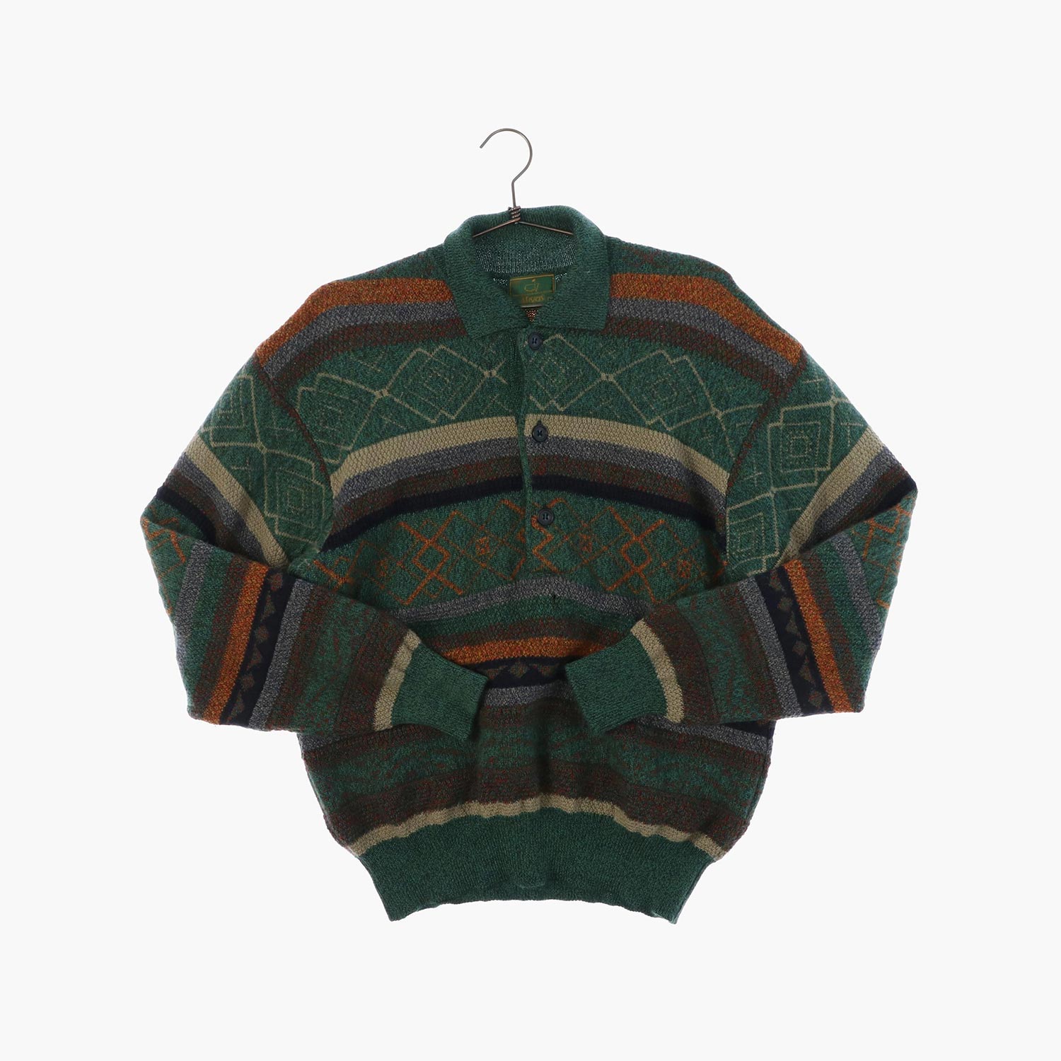 울 카라넥 패턴 니트/스웨터 공용 M 빈티지팜